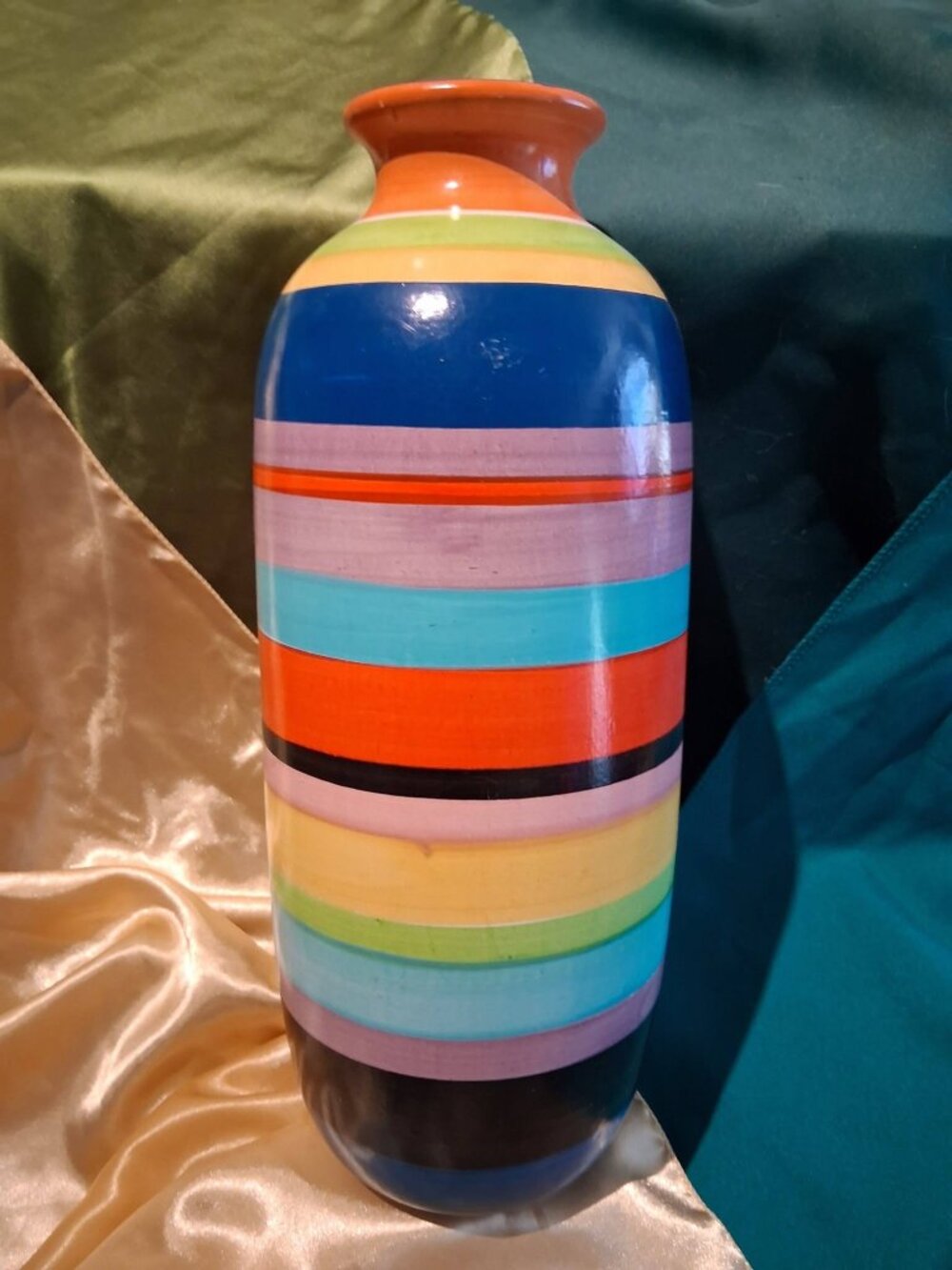 Vintage Colorful Striped Ceramic Vase Multi-Color Retro Decor